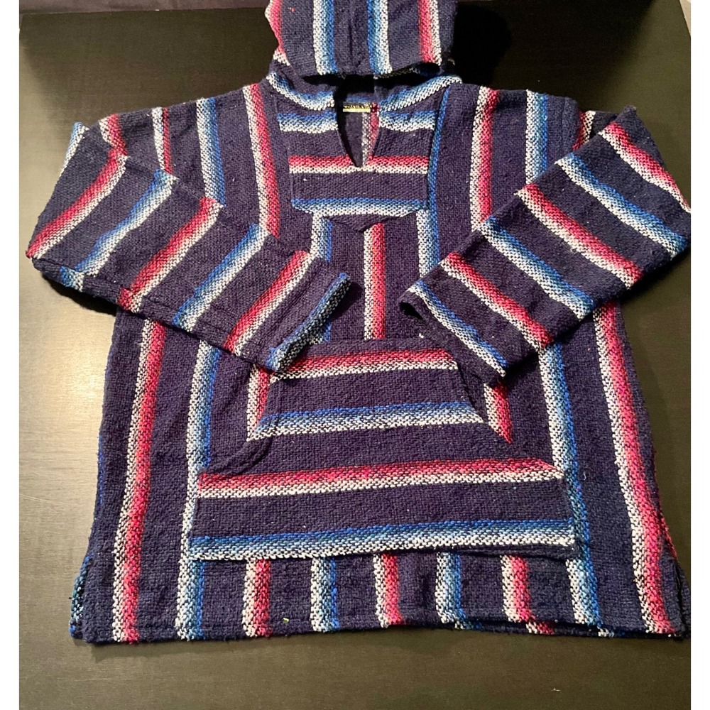 Striped Baja Hoodie Pullover Sweater Drug Rug Festival Hippie‎ BOHO